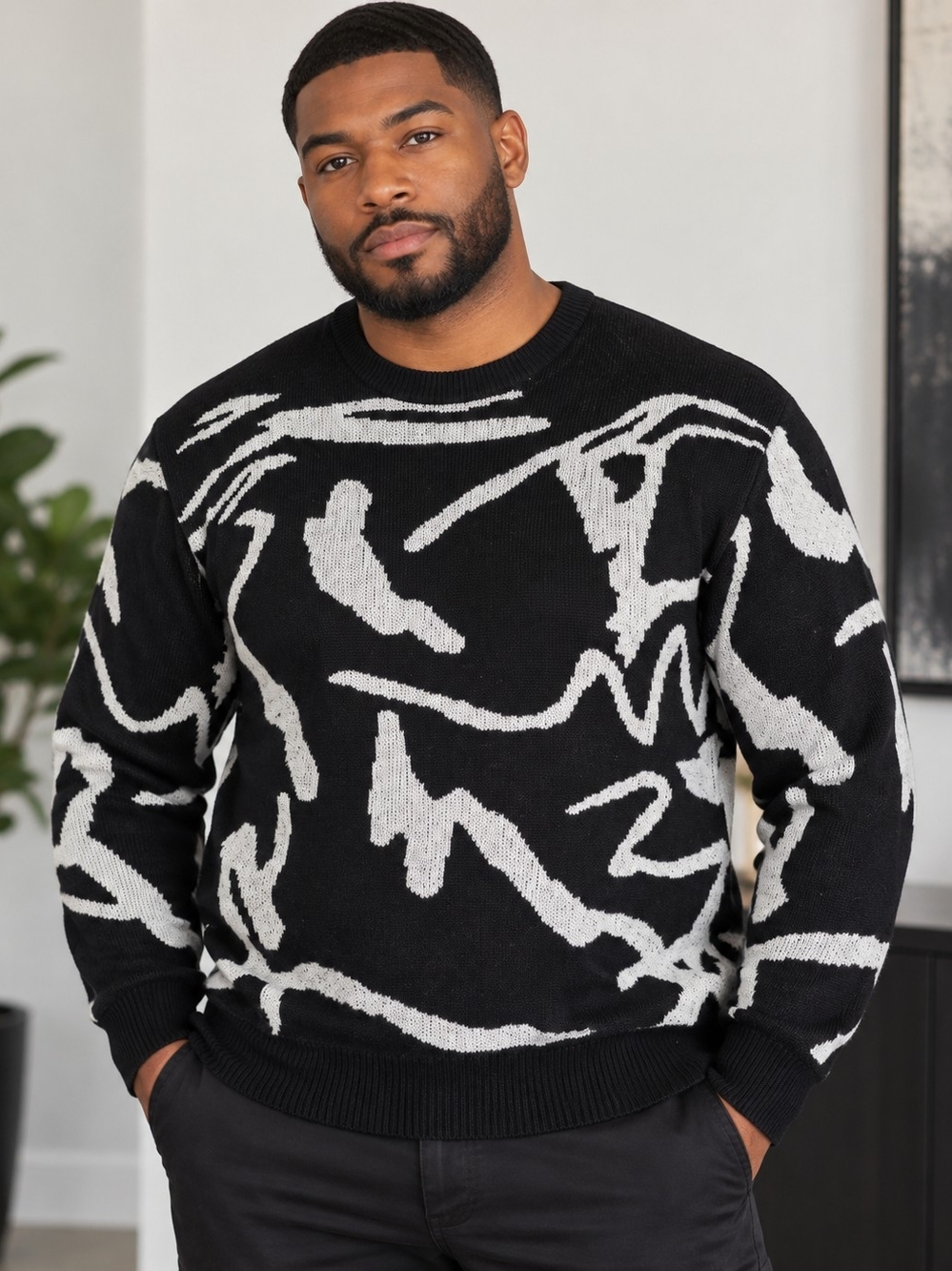 Abstract Black & White Crewneck Sweater